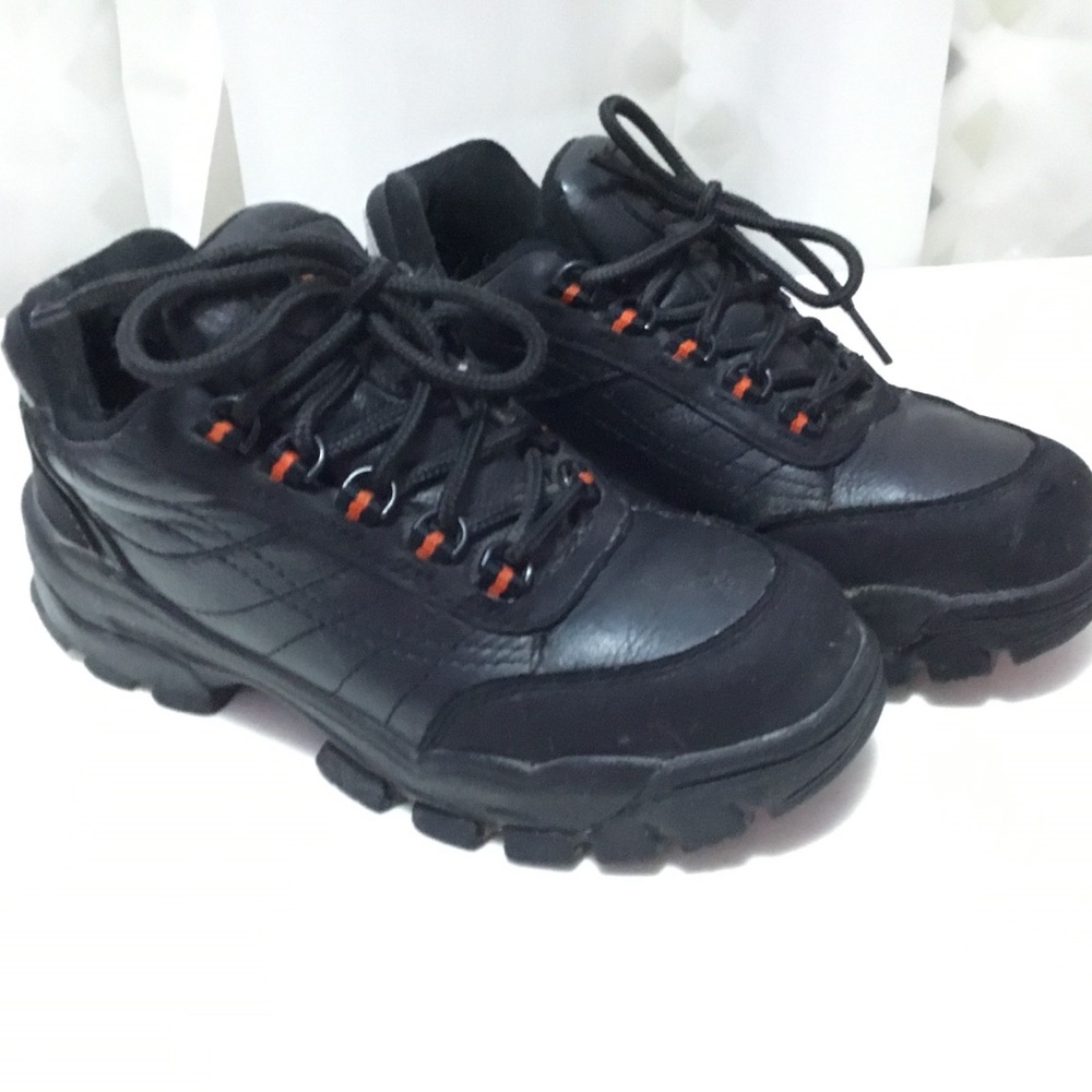 Women’s Black and Orange Steel-toed Work Shoes